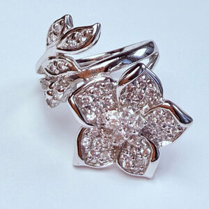 Flower Spiral Bypass Pave Cubic Zirconia CZ Sterling Silver 925 Vintage Ring
